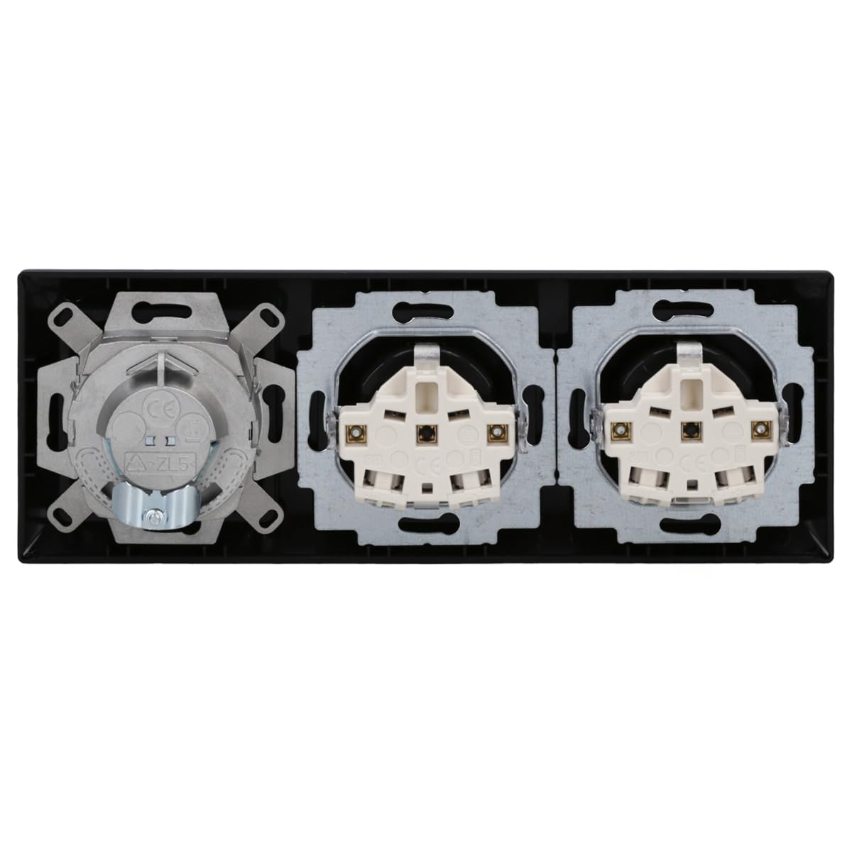 Busch-Jaeger Busch-balance SI Set: Rutenbeck Anschlussdose 136104070 UAE-Cat.6A iso-8/8 Up 0 mit Zentralscheibe 2-fach + 2x 20 EUC-915 Steckdose + 1723-915 3-fach Rahmen Schwarz Matt