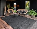 Paco Home In-& Outdoor Teppich Balkon Terrasse Küchenteppich Modernes Boho Ethno Muster, Grösse:160x220 cm, Farbe:Anthrazit 2