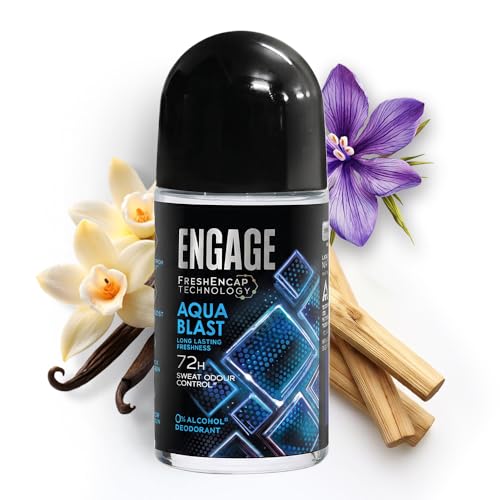 Image of Engage Aqua Blast Underarm Roll On Deo for Men|72 Hour Sweat & Odour Protection| Advanced Antiperspirant Formula|FreshEncap Technology |Non Sticky| 0% Alcohol | Dermatologically tested|50ml
