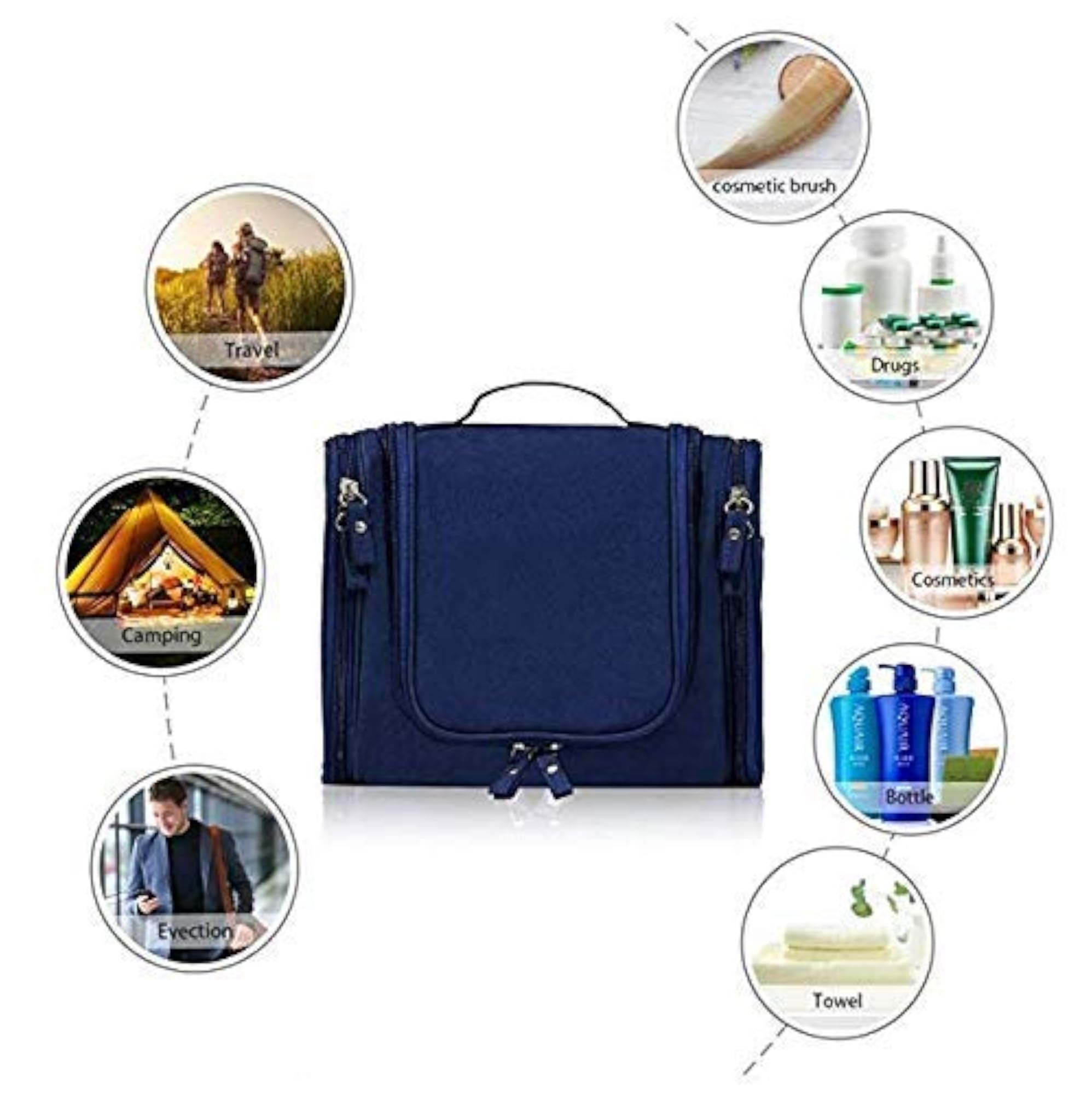 Fabric Toiletry Kit Bag, Navy Blue