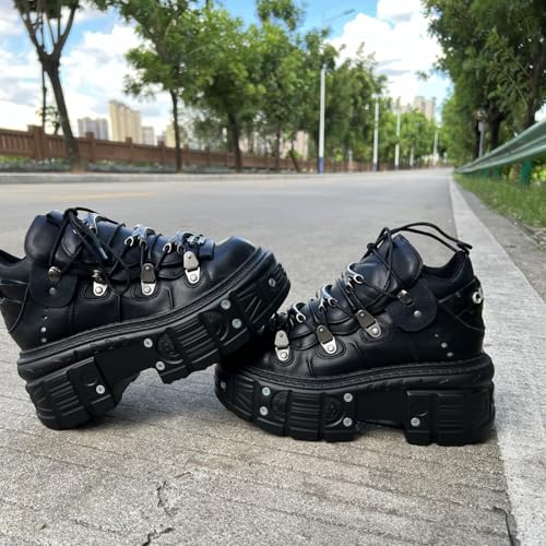 Vintage Women and Men Black Platform Sneakers Shoes Metal Decoration Gothic Retro Thick Sole Punk Shoes4