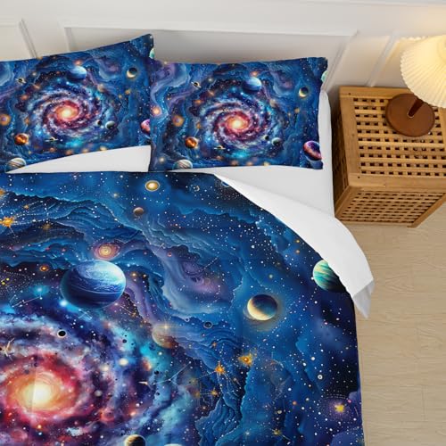 Image of Full Size Galaxy Comforter Set for Kids,Outer Space Themed Full Bedding Sets for Boys,Boys Full Quilt Set Space,Galaxy Bedroom Decor
