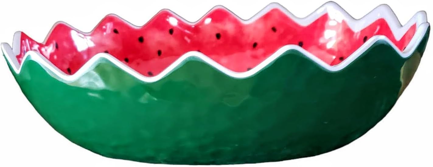Generic Melamine Plastic Watermelon Large Size Salad Serving Bowl - Light Weight - 14 x 10 x 4.25 Green and Watermelon Colors