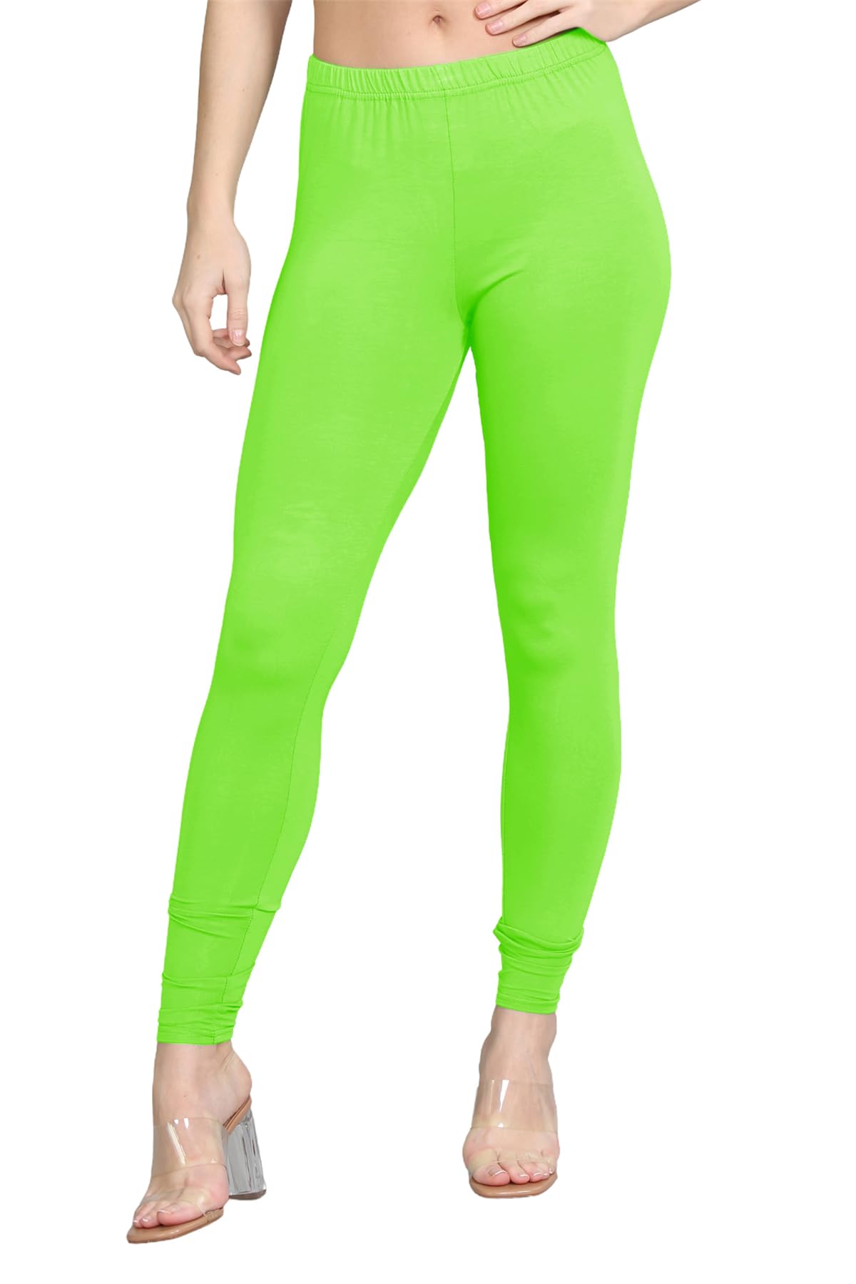 Hamishkane® Womens Viscose Leggings, Elasticated Waist Skinny Yoga Pants for Women, Plain Stretchy Gym Leggings, Full Length Slim Fit Pants, Women Activewear Neon Green