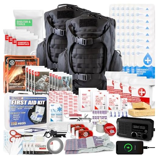 72 HRS Deluxe Emergency Survival Kit - Heavy Duty 72 Hour Bug Out Bag Survival Kit for Earthquake, Hurricane, Tsunami, Winter, Blackout - Includes Emergency First Aid Kit, Water, Food (4 Person Black)
