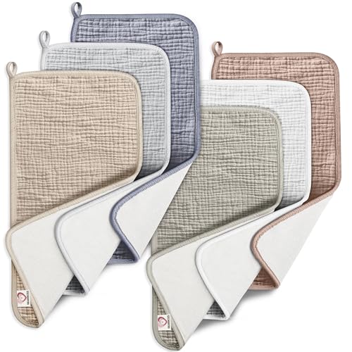 Image of Bearmoss 100% Cotton Muslin Burp Cloths Sets 6 Pack 20x10inch Large Burping Clothes Extra Soft Absorbent for Newborn Unisex Baby Girls and Boys (Winter)