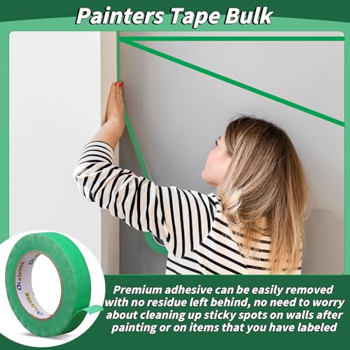 Image of Oleitodh 15 Rolls Green Painters Tape Bulk 1 inch x 825 Yards, Painters Masking Tape No Residue Wall Painting Tape Artist Tape Trim Edge Finishing Tape for Wall Painting Decoration DIY Supplies