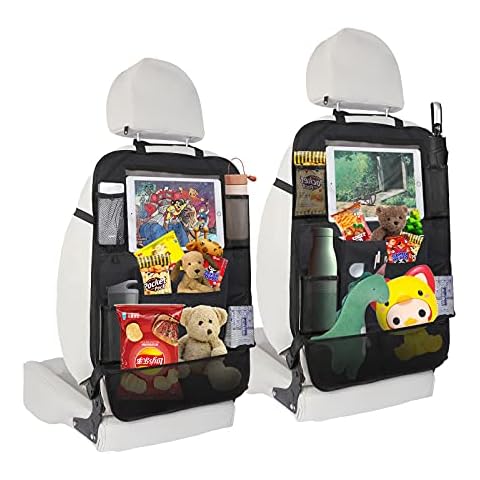Car Back Seat Organizer Storage Bag 2 Pack, Waterproof Car Tidy Organiser Back Seat and Seat Protector, Car Storage Hanging Bag for Kids ipad with Multi Pockets Cover