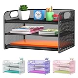 Samstar 3 Tier Letter Tray Paper Organizer with Handle, Mesh Desk Organizer Paper Sorter File Rack Shelves, Black