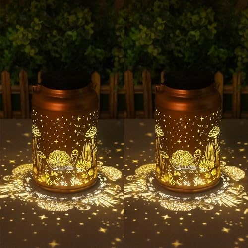 Birthday Gifts for Women, Men, Mom, 2 Pack Turtle Solar Lanterns Outdoor Waterproof - Hanging Turtle Solar Lights Garden Decor, Outdoor Decor for Patio, Yard
