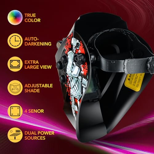 Image of TRQWH Welding Helmet Auto Darkening Large Viewing True Color Solar Powered Welding Mask with 4 Arc Sensor Adjustable Wide Shade Range 4~5-8 /9-13 Welder Mask with Grinding