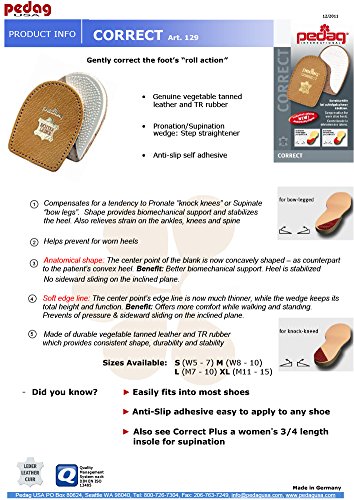 Pedag Correct, German Made Medial And Lateral Wedge Heel Straightener Insert, For Pronation And Supination, Knock Knee Pain, Bow Legs, Vegetable Tanned Leather, Medium (Women 8 To Men 7) #TOP2