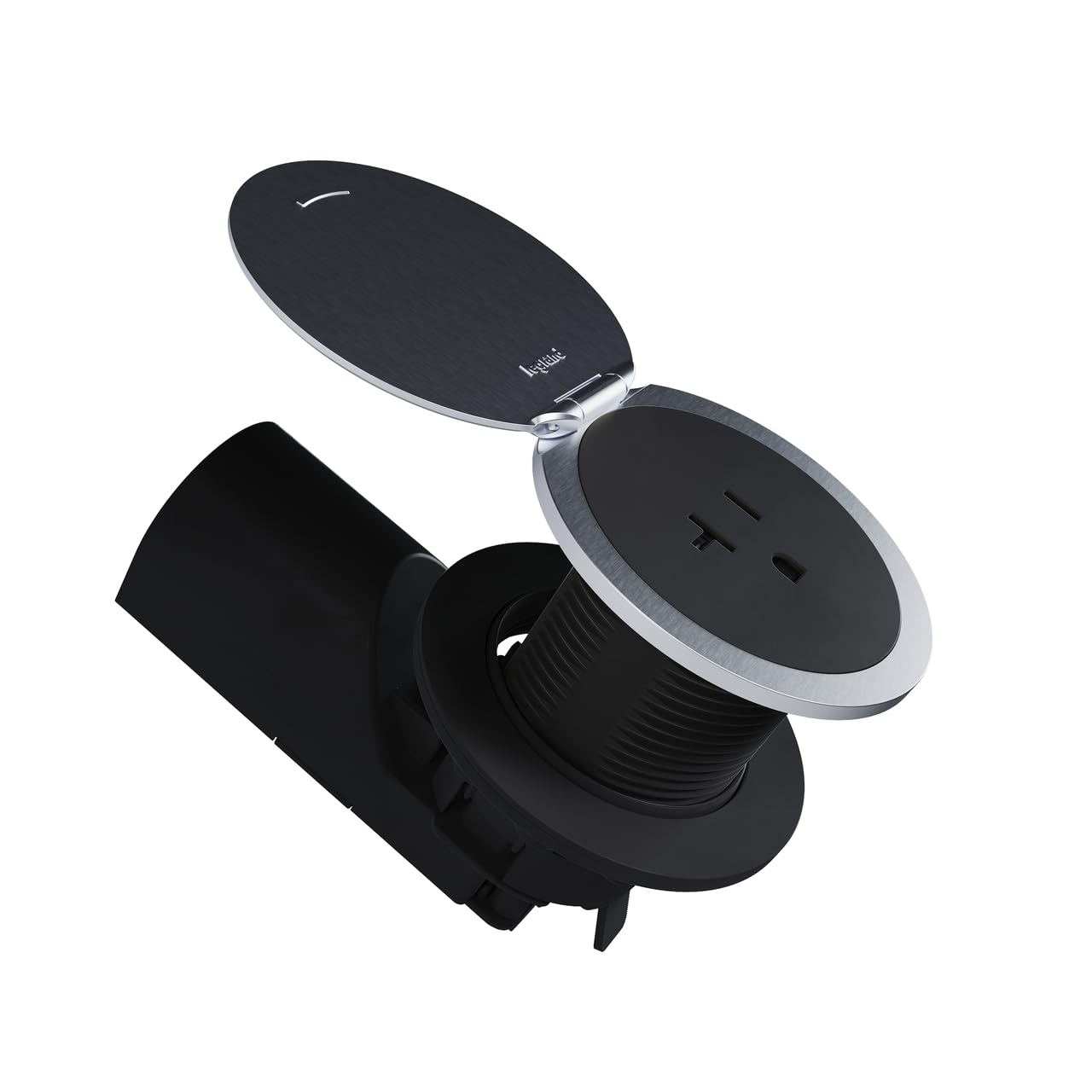 Kitchen Countertop Outlet, 20A, UL498 Sink-Safe Installation, Matte Black with Stainless Steel Lid