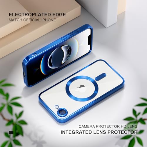 Image of Misea Magnetic for iPhone 17e / 16e Case Compatible with MagSafe | [Never Yellowing] [Military Drop Protection] Full Camera Lens Protector Plating Soft Clear Phone Case for Women, Deep Blue