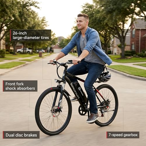 SINOHON 26″ Electric Bike for Adults, 1000W Peak Motor