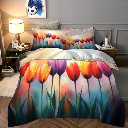Parure de lit microfibre hypoallergénique tulipe 140x200