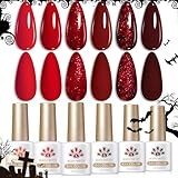 Born Pretty Red Gel Nail Polish Set 6Colors Dark Burgundy Wine Red Bloody Mary Collection Popular Shimmer Glitter Halloween Nail Gel Nails Art Design Minicure DIY Salon and Home 7ml