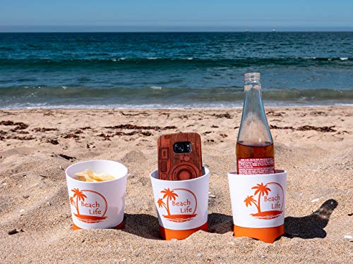 Beach Vacation Accessories, 4 Beach Cup Holders Sand w/Bottle Opener & Spikes, Drink Holder Coaster Spike Cups for Women Men Adults, Sand Cup Holders Beach Lover Gifts Items