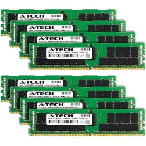 Image of A-Tech 512GB Kit (8x64GB) DDR4 2133MHz PC4-17000 ECC RDIMM 8Rx4 (3DS 2S4Rx4) Octal Rank 1.2V ECC Registered DIMM 288-Pin Server & Workstation RAM Memory Upgrade Modules (A-Tech Enterprise Series)