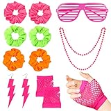WATINC 12Pcs 80's Retro Neon Costume Outfit Accessories for Women 80s Hair Scrunchies for Hair Pink...
