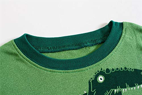 Image of Little Boys Short Set Pajamas for Boys 100% Cotton Toddle Firetruck Dinosaur Sleepwear Summer Clothes Size 2-7T