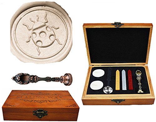 MNYR Beetle Ladybug Silver Wax Seal Sealing Stamp Wedding Invitations Vintage Metal Peacock Handle Wax Sticks Candles Melting Spoon Gift Wood Box Set