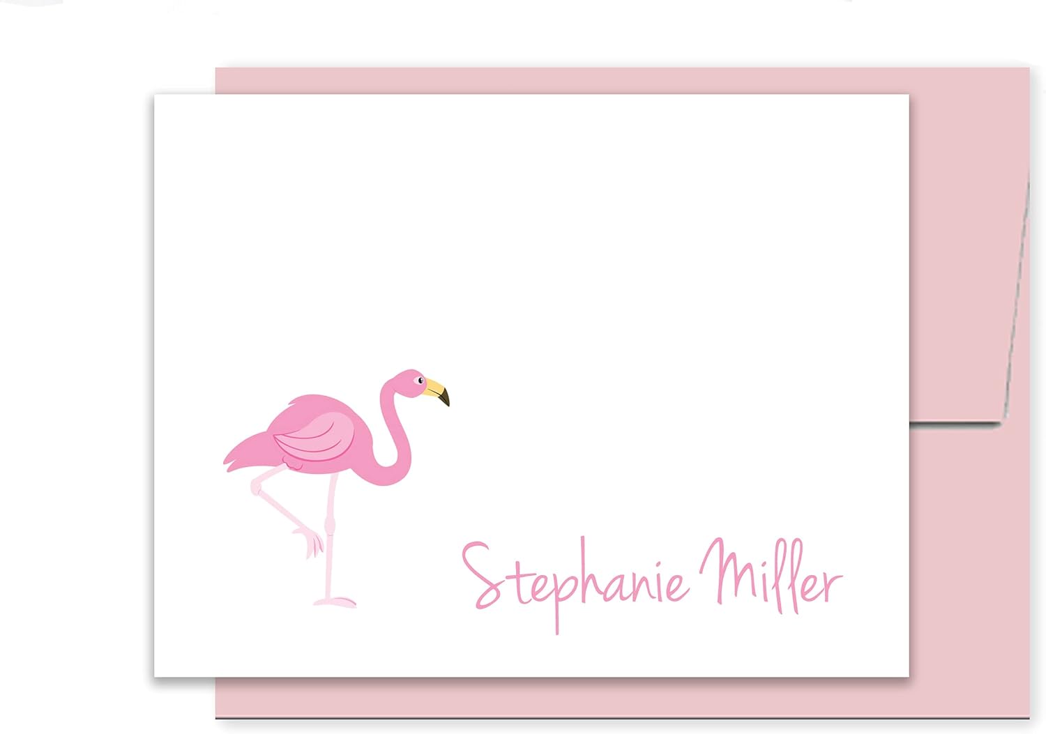 Personalized Pink Flamingo Notecards with Envelopes - Set of 12 Note Cards