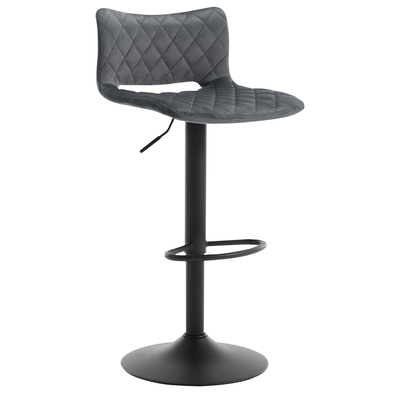 WOLTU Tabouret de Bar Pivotant, Tabouret Bar Réglable en Hauteur, Tabouret de Salle à Manger avec Repose-Pieds, Dossier, Base Évasée, Chaise de Bar en Velours Rembourrée, Gris foncé, BH392dgr-1
