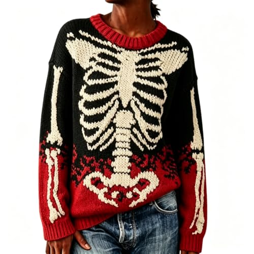 Halloween Sweaters for Women Skeleton Skull Sweater Long Sleeve Sweater - image 1