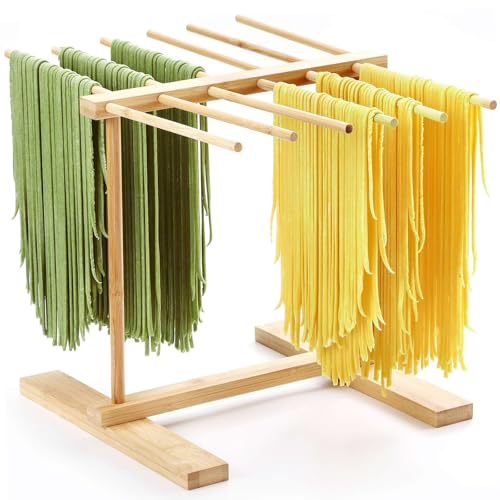 TUAKIMCE Bamboo Pasta Drying Rack, Collapsible