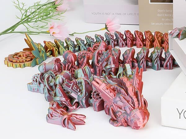30" Large 3D Printed Dragon Toys, 3D Printed Animals, Articulated Crystal Dragons with Wings Adults Desk Fidget Toys,Easter Basket Stuffers, Home Office Decor (Steampunk Dragon) - Image 5