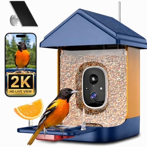Bird Feeder with Camera, Smart Solar Powered Bird Feeder, 2K HD Live Video Streaming, Outdoor Bird Watching Feeder, for Bird Lovers