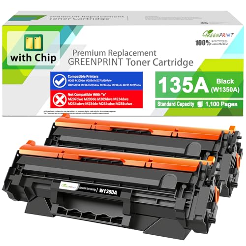 CON CHIP Cartucho de Tóner Compatible 135A W1350A 2 Negro 1100 Páginas para M207 M207dw M209 M209d M209dw M234 M234d M234dw M234sdw M234sdn M235sdw, No Funciona con Modelos H P + que Terminan en ''e''