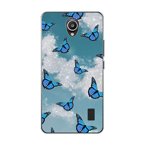 KARTXITAI Hülle Kompatibel mit Huawei Y635, Stoßfeste Schutzhülle mit Weiche Silikon Bumper Hülle Handyhülle Anti-Kratzt Transparent Rückseite - Blauer Schmetterling