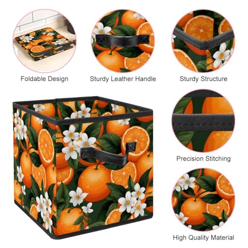 Boîte de rangement linge encombrant solution grand cube pliable orange à fleurs - 5