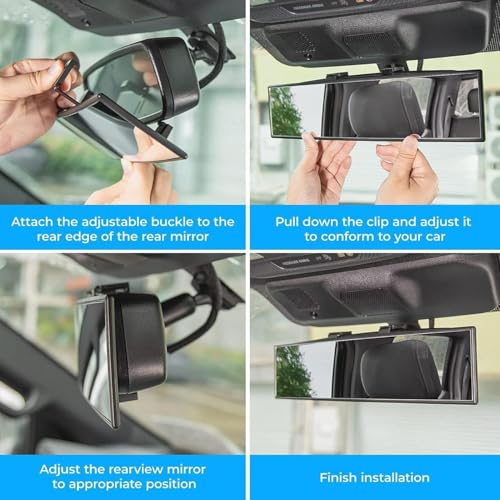 Image of Rear View Mirror, Clip On Rear View Wide Angle Mirror, Panoramic Interior Extended Rear View Mirror, Anti-Glare, car mirror- (Rear View Vanity Mirror)