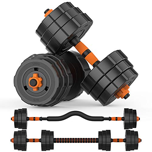 Adjustable Weights Barbell Dumbbells Set, 44lbs BOSWELL 3 in 1 Non-Slip Neoprene Hand with Connecting Rod for Adults Women Men Workout Fitness,Home Gym Exercise Training Equipment YA024