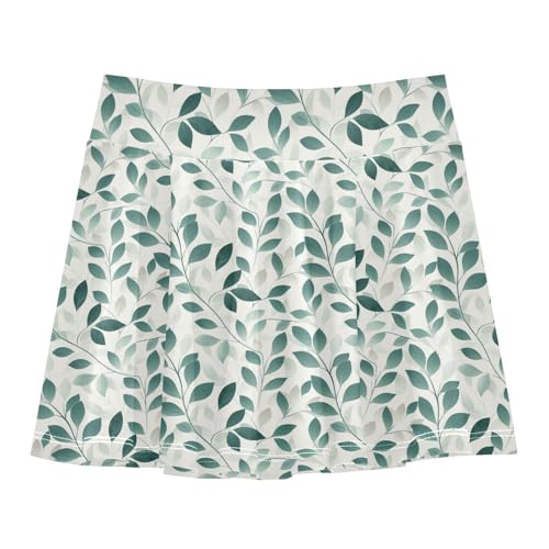 Beige Leaf Tennis Skirt for Girls with Built-in Shorts Little Girl Pleated Skirt with Pockets Flowy Girl Skorts