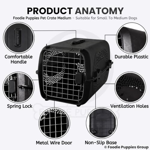 Image of Foodie Puppies Imported Plastic Pet Travel Carrier Cage (58 x 37 x 37 cm, Medium) for Small to Medium Dogs, Cats, Puppies & Small Animals | Portable Transporter Box with Metal Door & Spring Lock