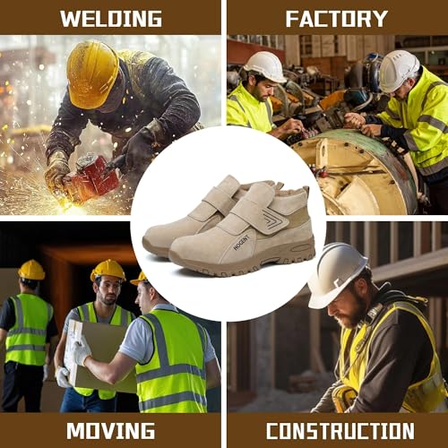 Image of Welding Work Boots for Men Women Slip on Steel Toe Safety Shoes Comfortable Indestructible Work Boots Puncture Proof Lightweight Breathable Construction Shoes