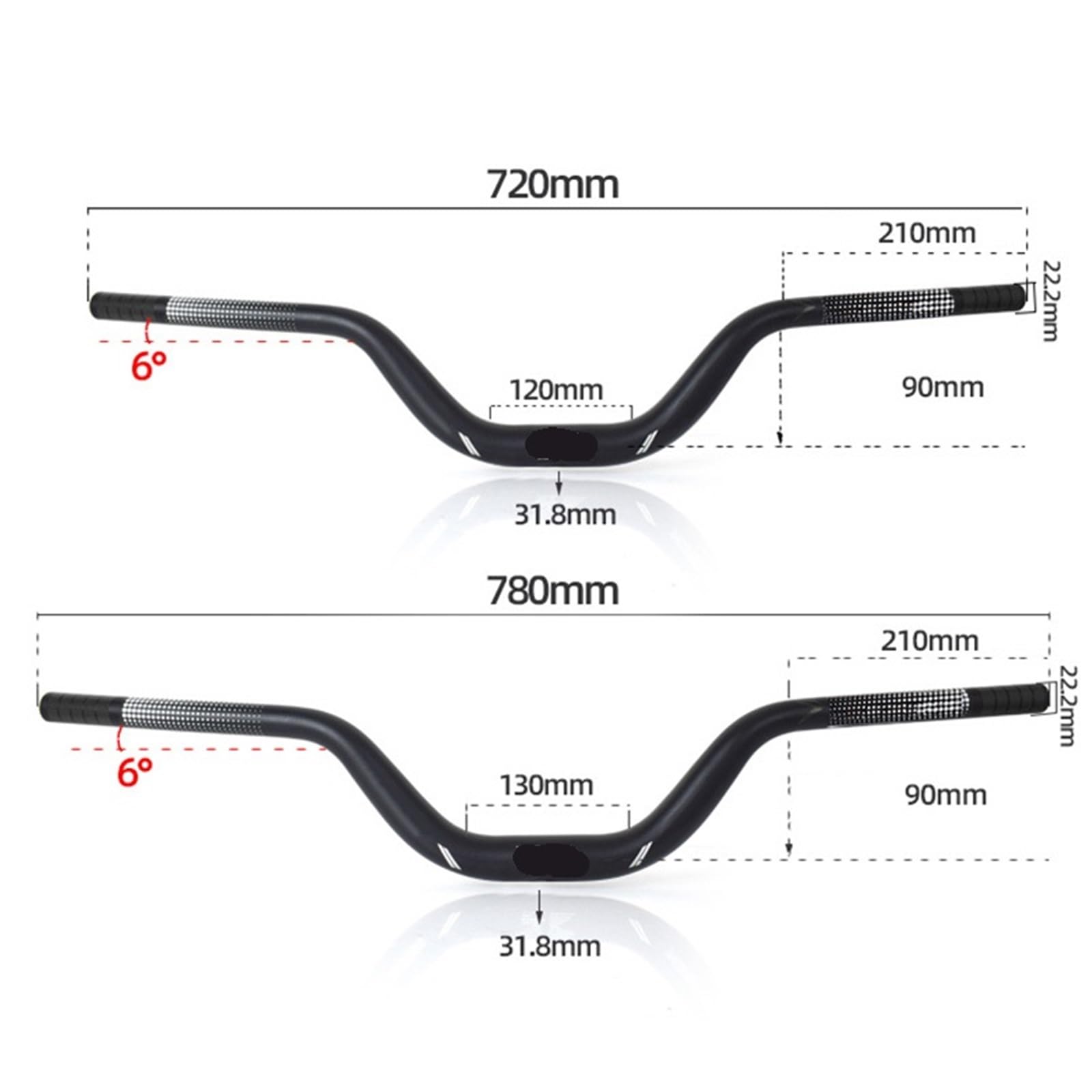Guidon VTT 31,8 mm x 90 mm, 720/780 mm, en alliage d'aluminium haute résistance, rehausseur de guidon léger intégré. Pièce détachée pour vélo. Moto Barre Montante Montage(780-Blue)