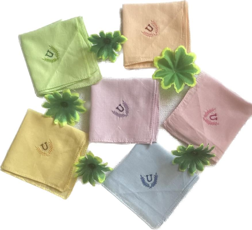 Image of ANTONIA Personalized Cotton Women's Handkerchiefs with Embroidered Initials, Assorted Colours (33 cm x 33 cm)