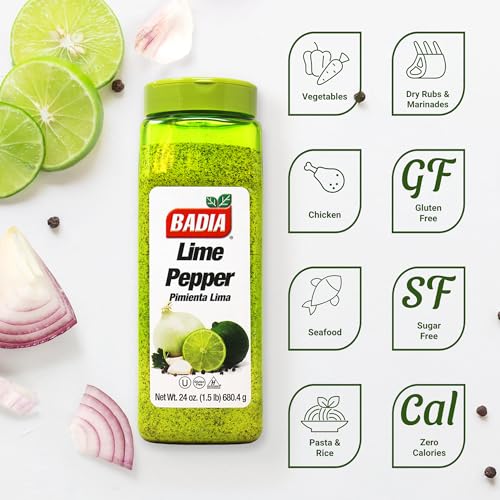 Image of Badia Lime Pepper Seasoning, 24 oz - Pepper Zesty Citrus Blend | Bright lime, pepper, garlic, and onion seasoning ideal for chicken, seafood, vegetables, marinades, and grilling