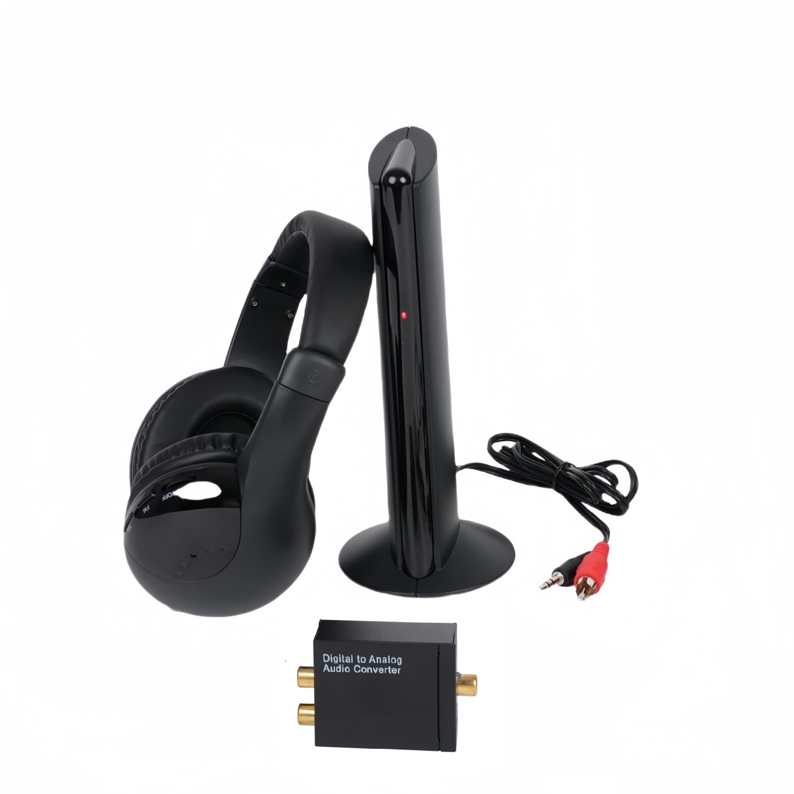 Casque TV sans Fil, Casque sans Fil avec Base éMettrice, Casque TV sans Fil avec Fonction Radio FM pour Personnes âGéEs, Prise en Charge des Ports De Sortie Audio RCA, Aux, Optique et Coaxial