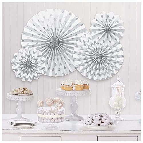 Abanicos de papel blanco decorativos con purpurina para bautizos y cumpleaños
