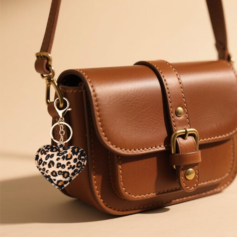 Cheetch Printed Heart Pendant Keychain Y2K Leopard Print Heart Bag Charm for Women Girl Handbag Purse Backpack Decor Accessories Vintage Leopard Key Chain Wallet Car Key Organizer Holder - Image 5