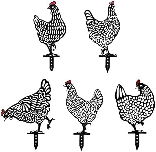 Namvo 5Pcs Chicken Yard Art, Garden Acrylic Statue Decor Rooster Animal Shape Backyard Lawn Ornaments Hen Yard Decorative Gifts