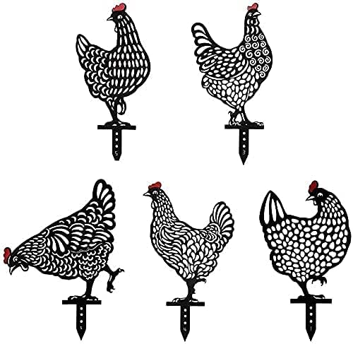 Namvo 5Pcs Chicken Yard Art, Garden Acrylic Statue Decor Rooster Animal Shape Backyard Lawn Ornaments Hen Yard Decorative Gifts