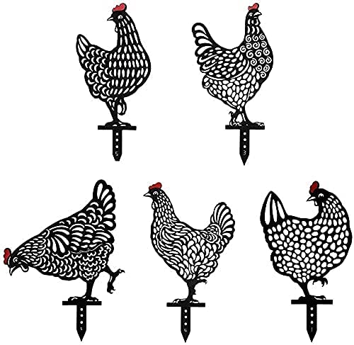 Namvo5Pcs Chicken Yard Art, Garden Acrylic Material Statue Decor Rooster Animal Shape Backyard Lawn Ornaments Hen Yard Decorative Gifts(Black)