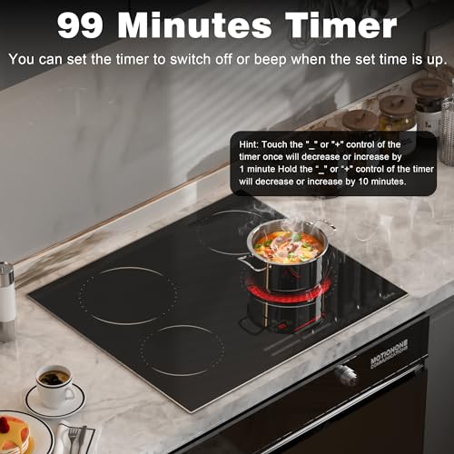 Image of Hobsir 24 Inch Electric Cooktop 4 Burner 6000W, 24 inch Radiant Electric Stove Top, Built-in Ceramic Stove Top with Sliding Control, Timer, Safety Lock, 9 Power Levels, 220V-240V Hard Wire (No Plug)